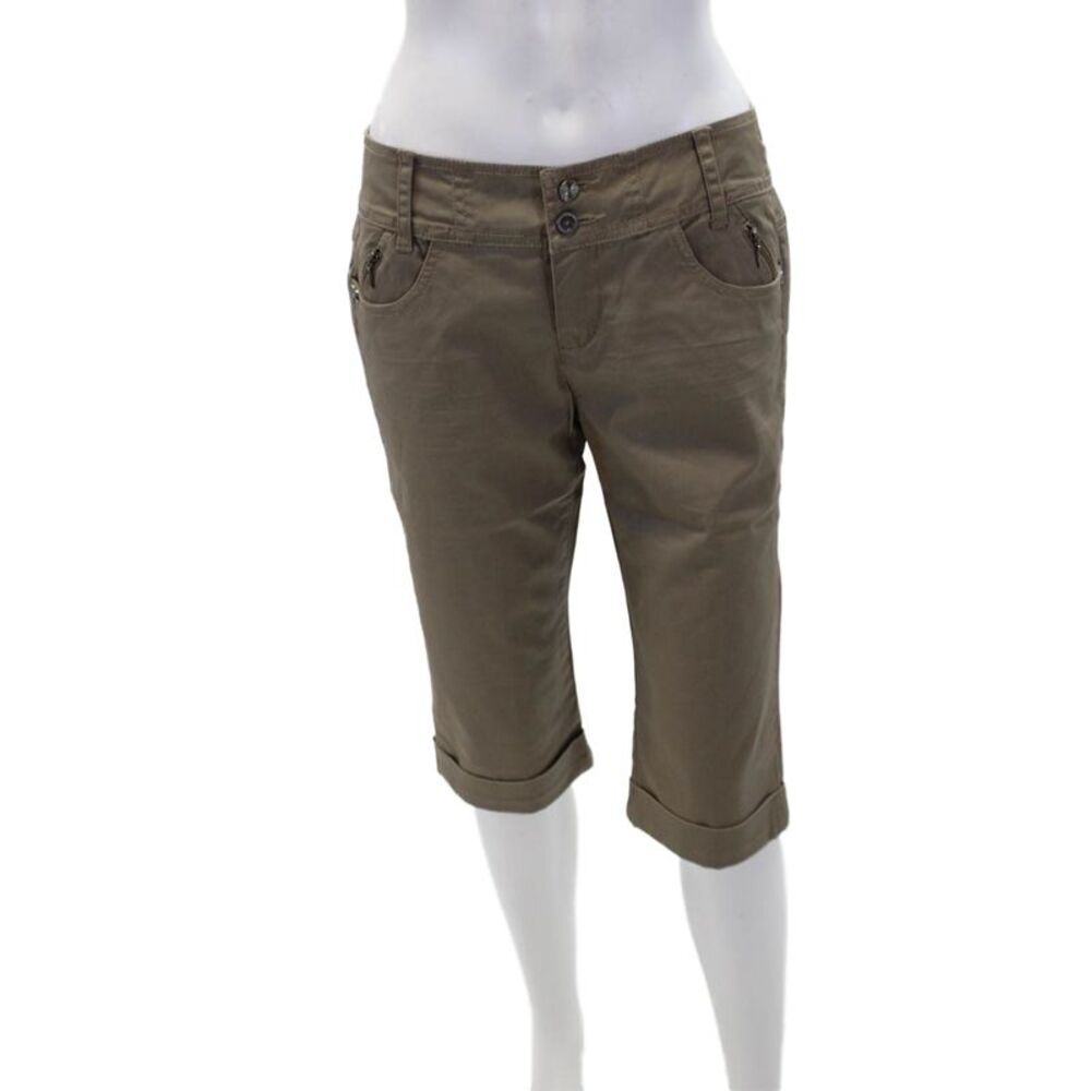 DDP Womens Cotton Zippered Detail Cuffed Knee Length Shorts Beige Size 28